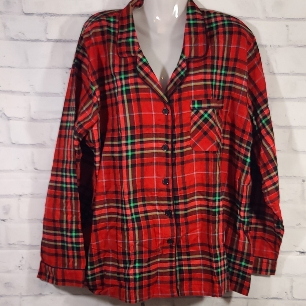 New Women's Plaid Button Down Pajama Top, 1X